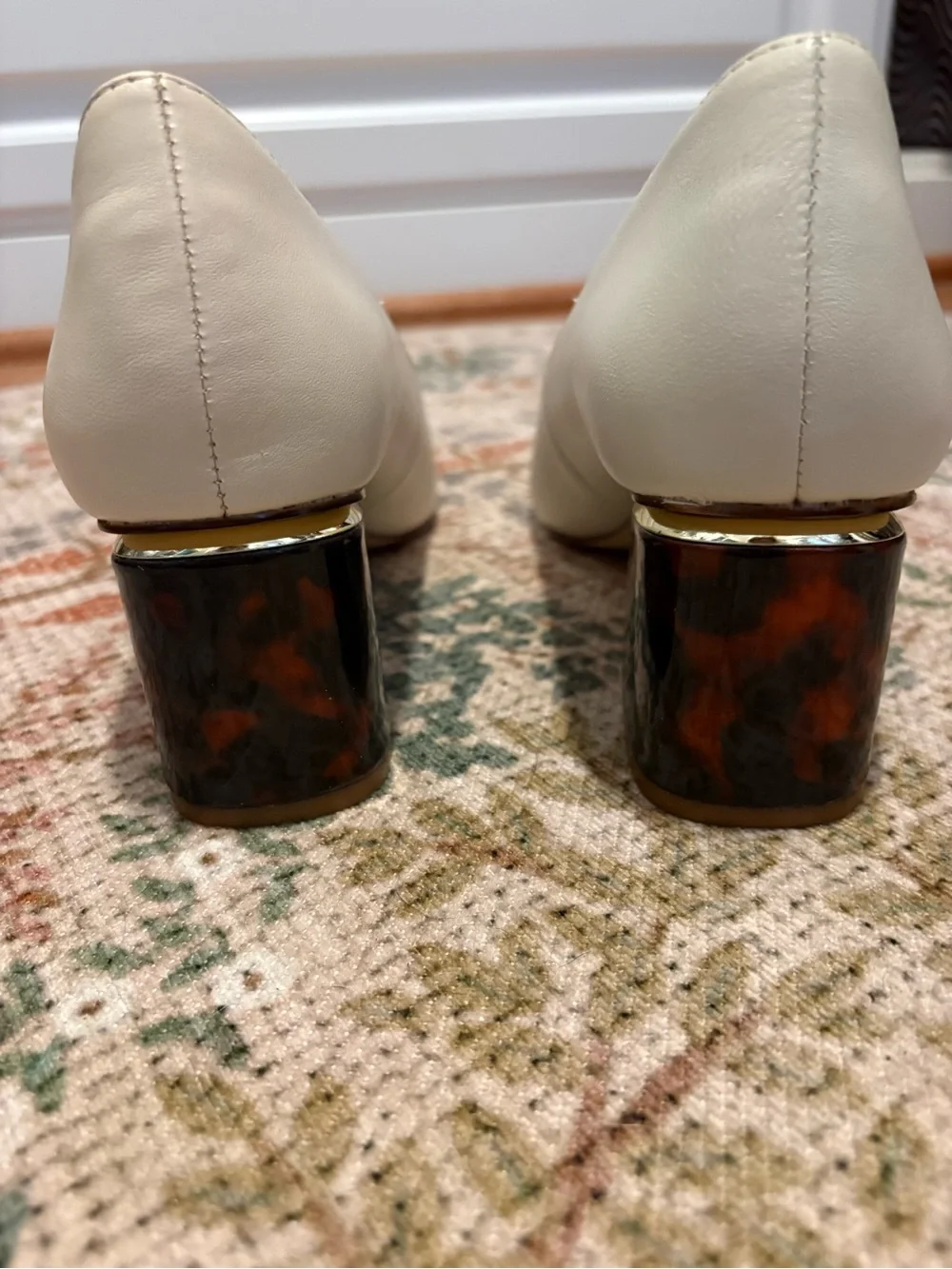 J.CREW Womens Leather Square Toe Casual Heels Pumps Size 8 White Tortoise Shell